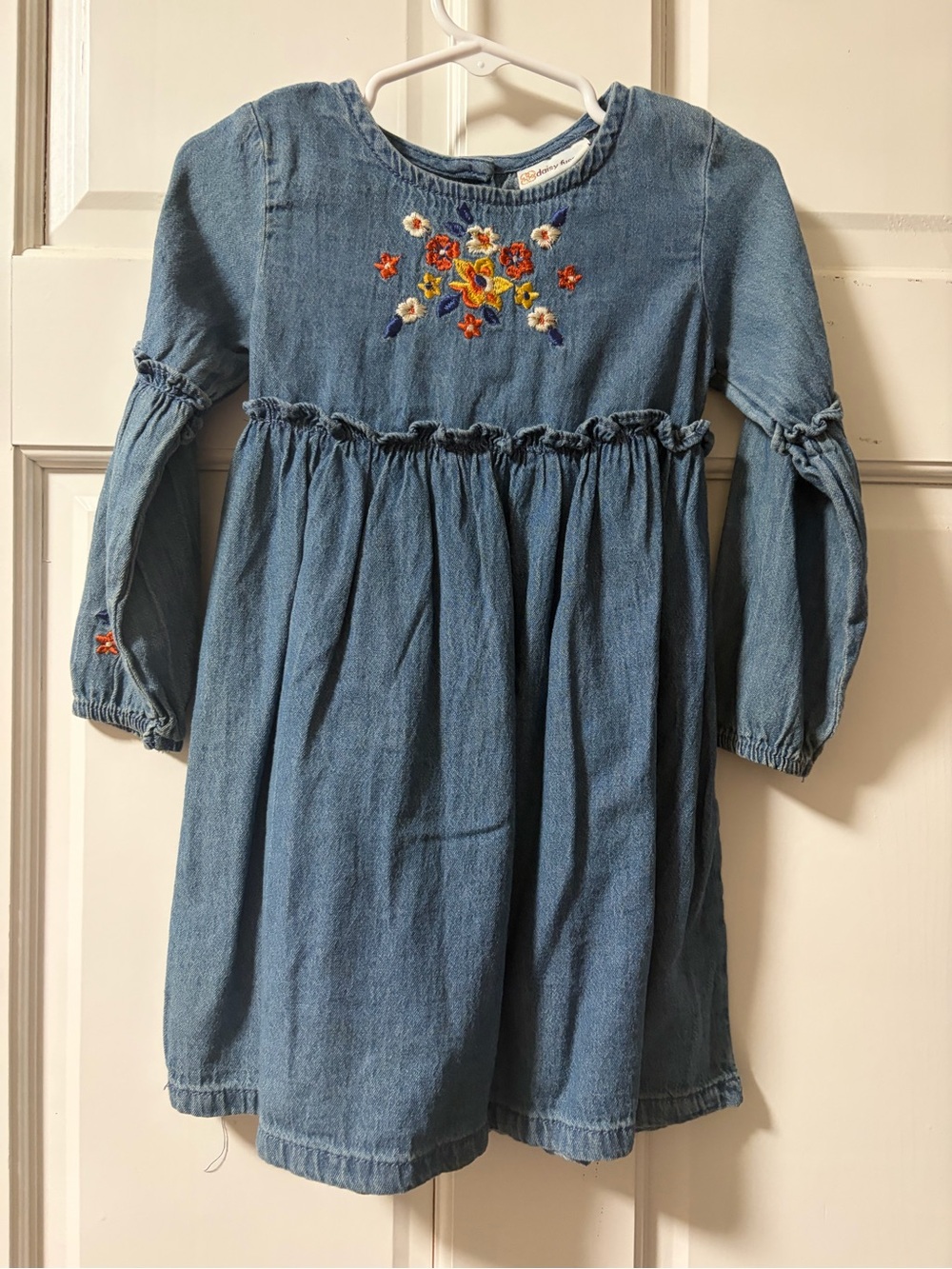 Daisy Fuentes Blue Denim Dress with Floral Embroidery